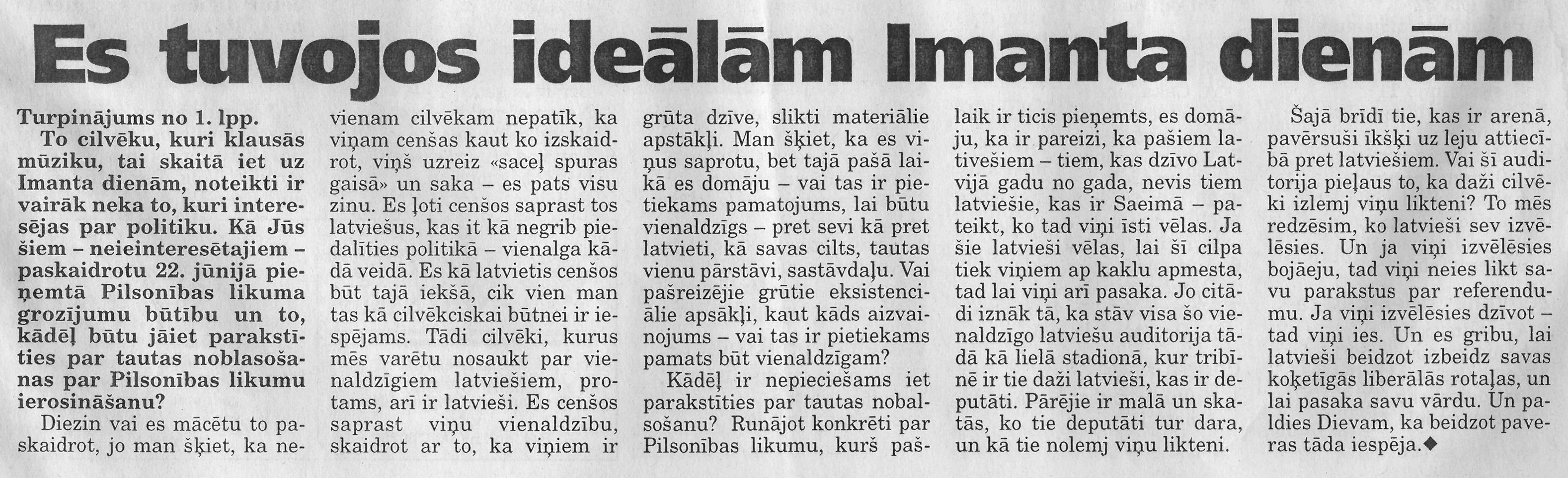 Liene Kalniņa - "Es tuvojos ideālām Imanta dienām"